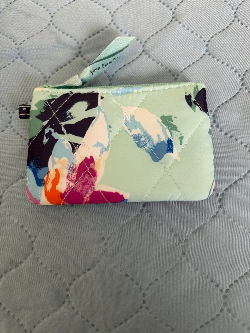 Vera Bradley Mint Floral Quilted Zip Wristlet